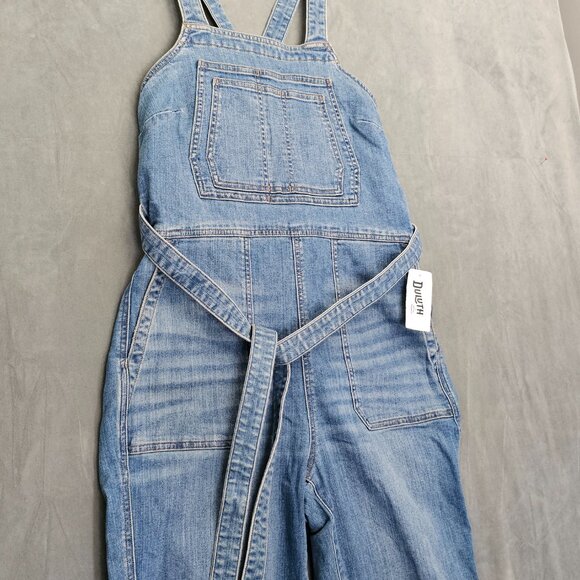 NWT Duluth wrap around tie blue Jean overalls size 4  30X28 A3-32 - Picture 2 of 6